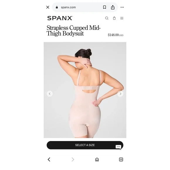 Spanx Suit Your Fancy Strapless Cupped Mid-Thigh Bodysuit Champagne L 10156R NWT - Picture 7 of 12